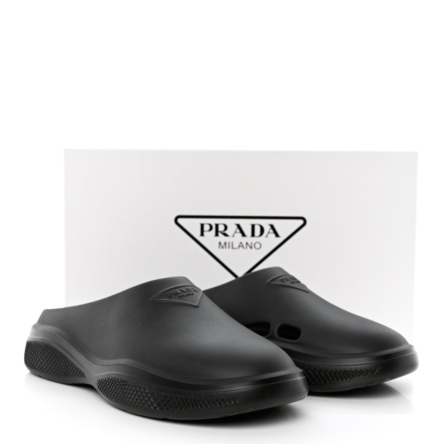 Soft Mellow Rubber Triangle Logo Embossed Mens Mules 42 Black