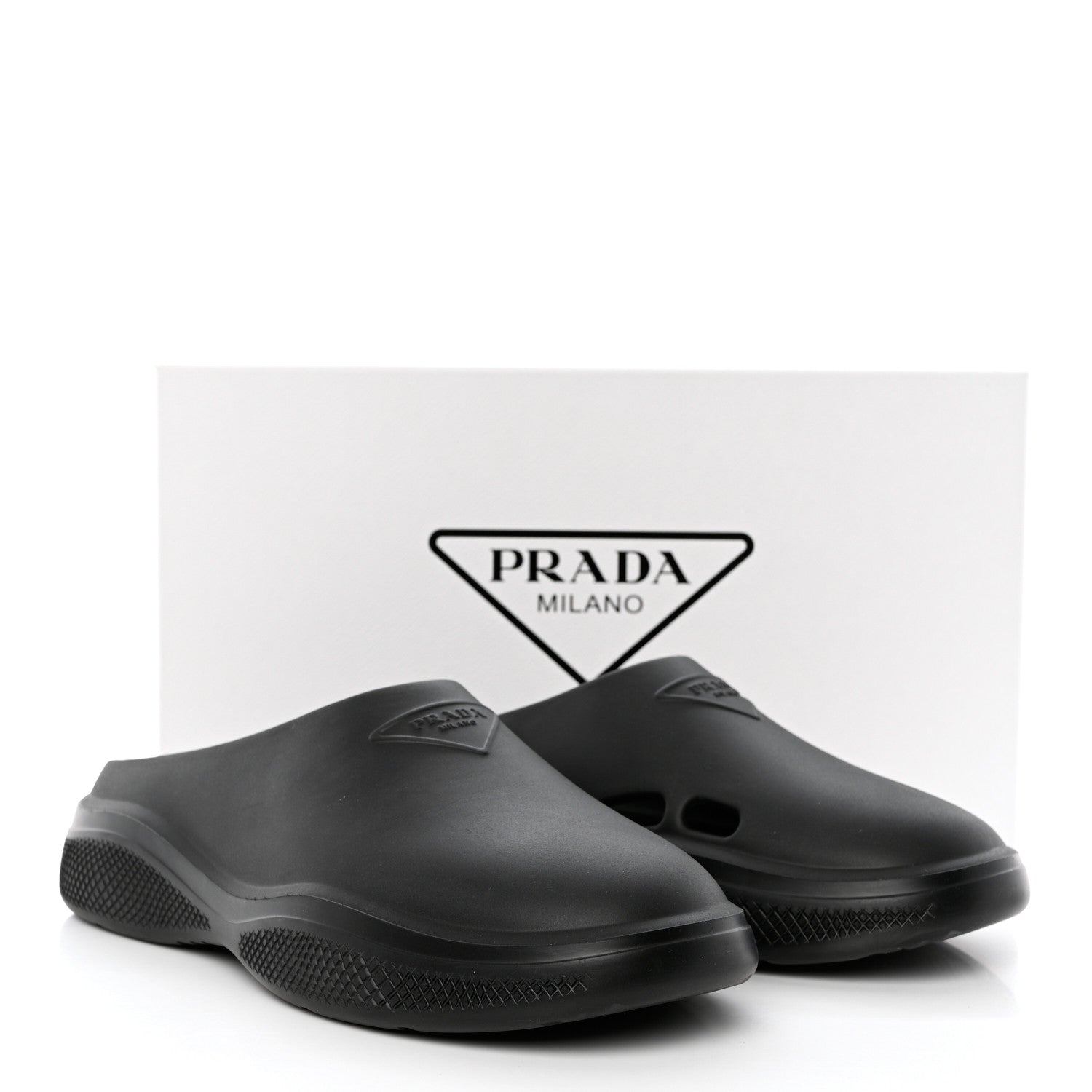 Prada Soft Mellow Rubber Triangle Logo Embossed Mens Mules 42 Black 10 of 10