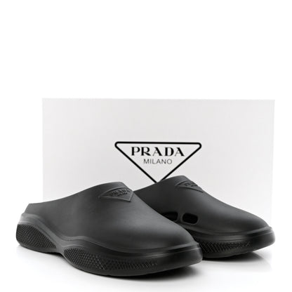Prada Soft Mellow Rubber Triangle Logo Embossed Mens Mules 42 Black 10 of 10