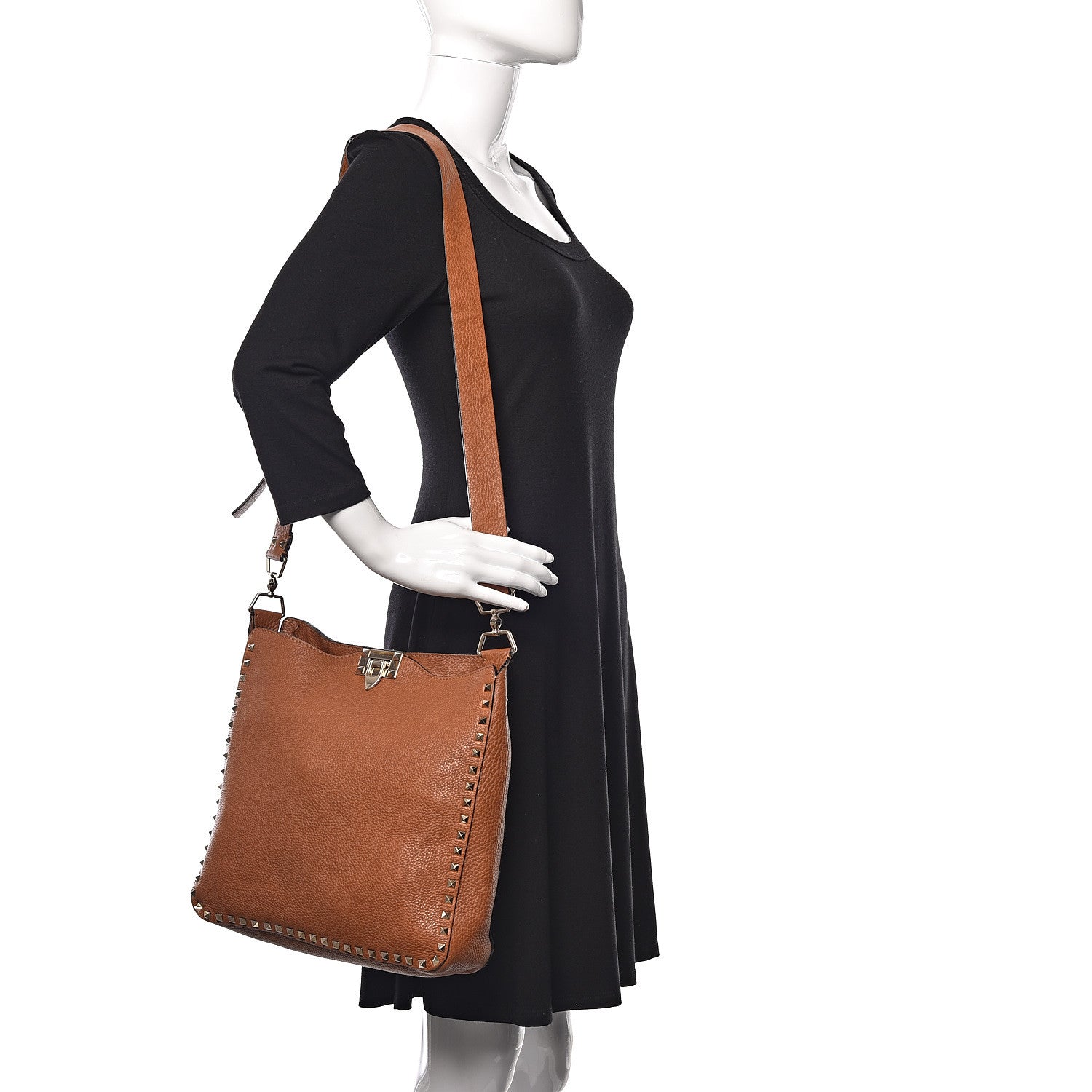 Valentino Garavani Pebbled Calfskin Large Rockstud Flip-Lock Messenger Bag Light Cuir 2 of 16