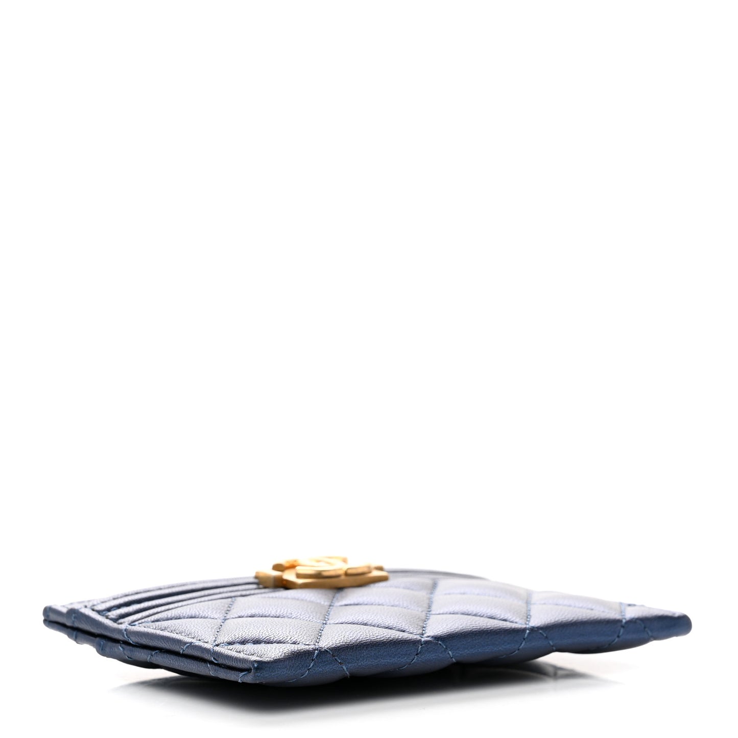 Metallic Lambskin Quilted Boy Card Holder Blue