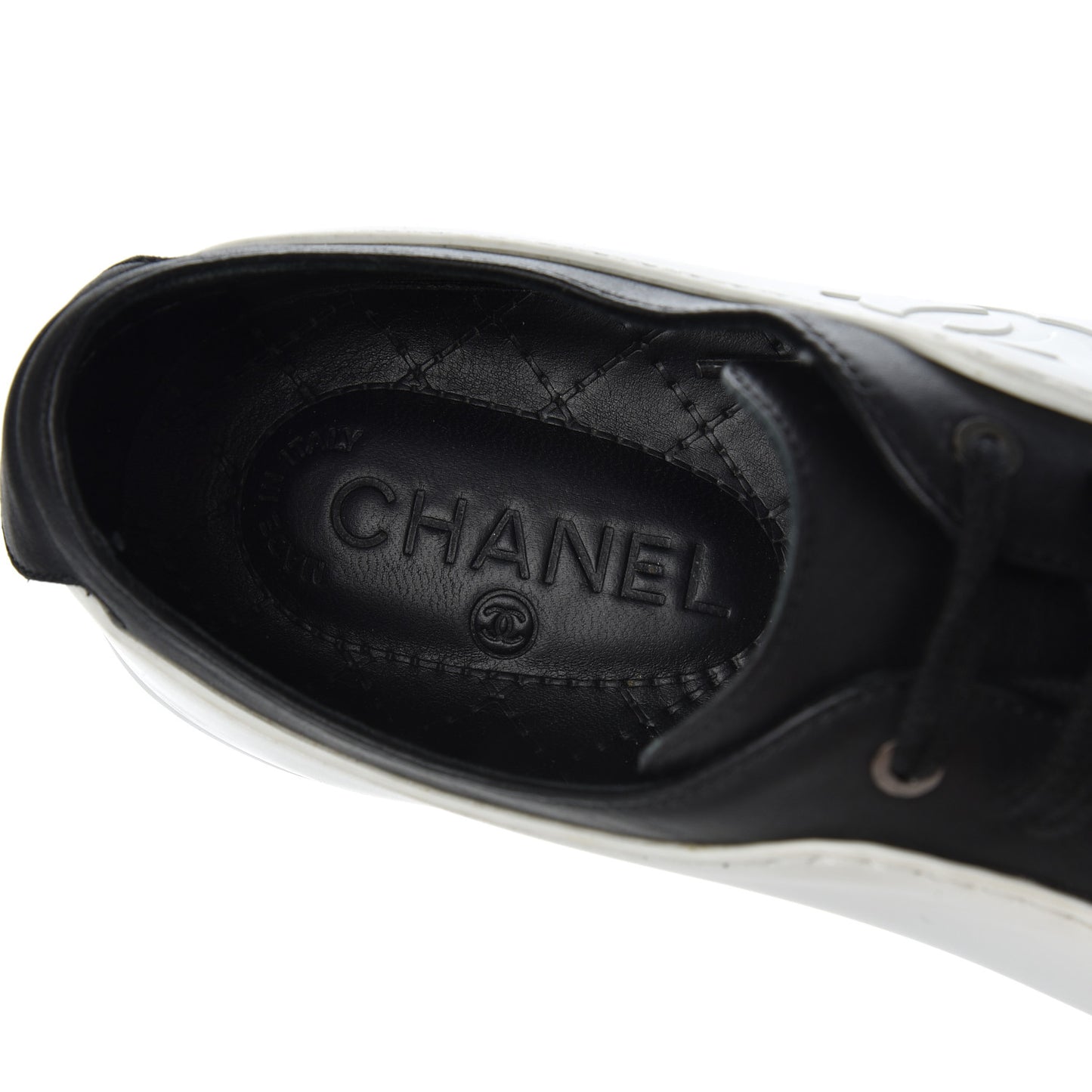 Calfskin Womens CC Sneakers 40 Black White