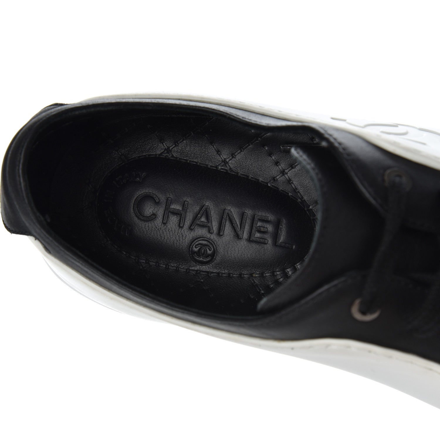 Chanel Calfskin Womens CC Sneakers 40 Black White 6 of 22
