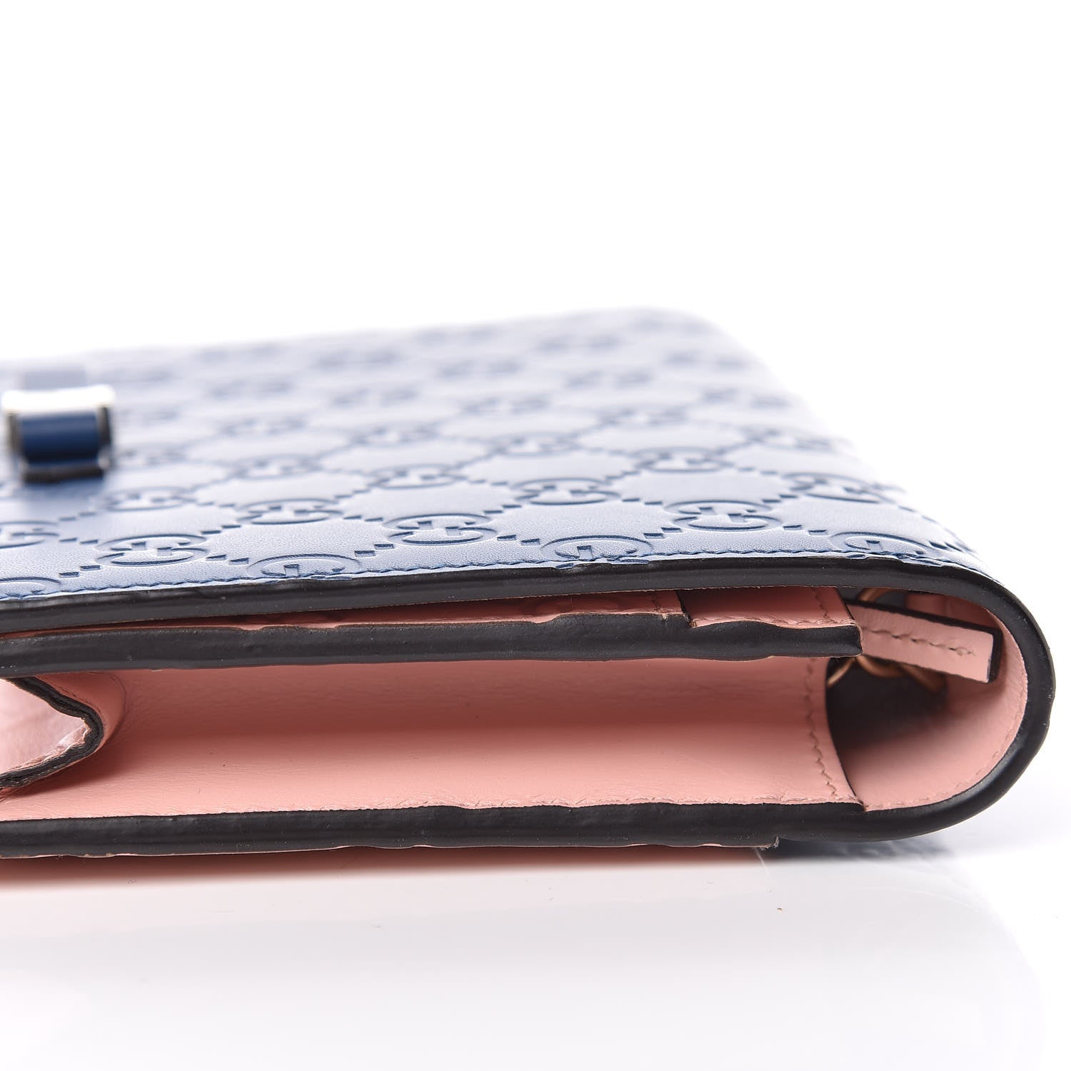 Gucci Guccissima Signature Bi-Color Bowy Chain Wallet Blue Dark Cipria 12 of 16