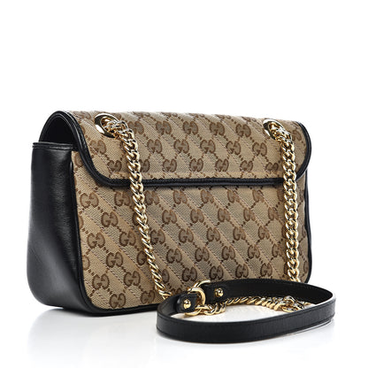Gucci Monogram Matelasse Diagonal Small GG Marmont Shoulder Bag Beige Black 3 of 14