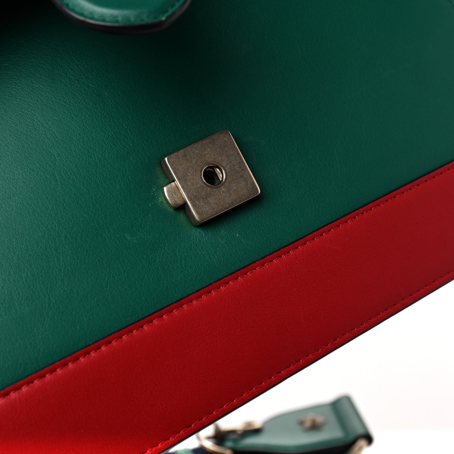 Moon Calfskin Web Medium Dionysus Bamboo Top Handle Bag Emerald Blue Hibiscus Red