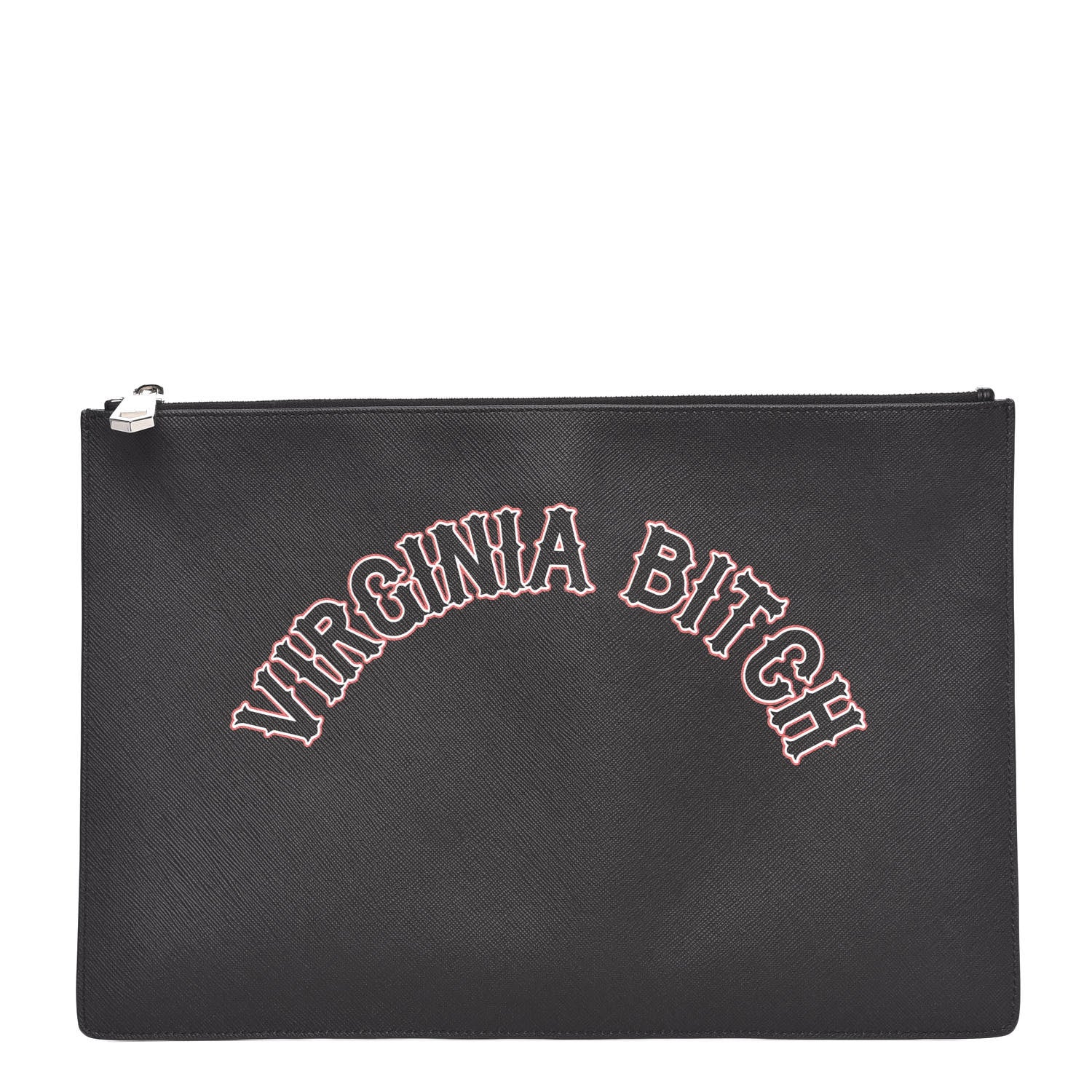 Givenchy Coated Canvas Medium Virginia Bitch Print Zip Pouch Black 1 of 10