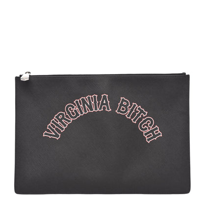 Givenchy Coated Canvas Medium Virginia Bitch Print Zip Pouch Black 1 of 10