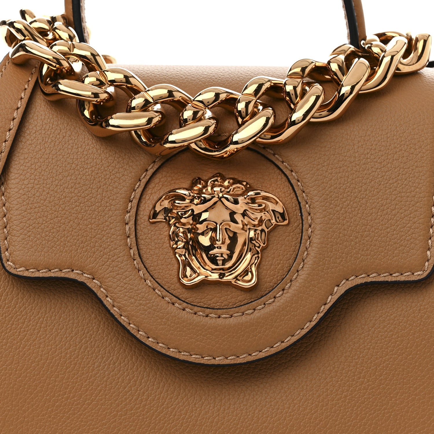 Versace Grained Calfskin Small La Medusa Top Handle Bag Brown 7 of 9