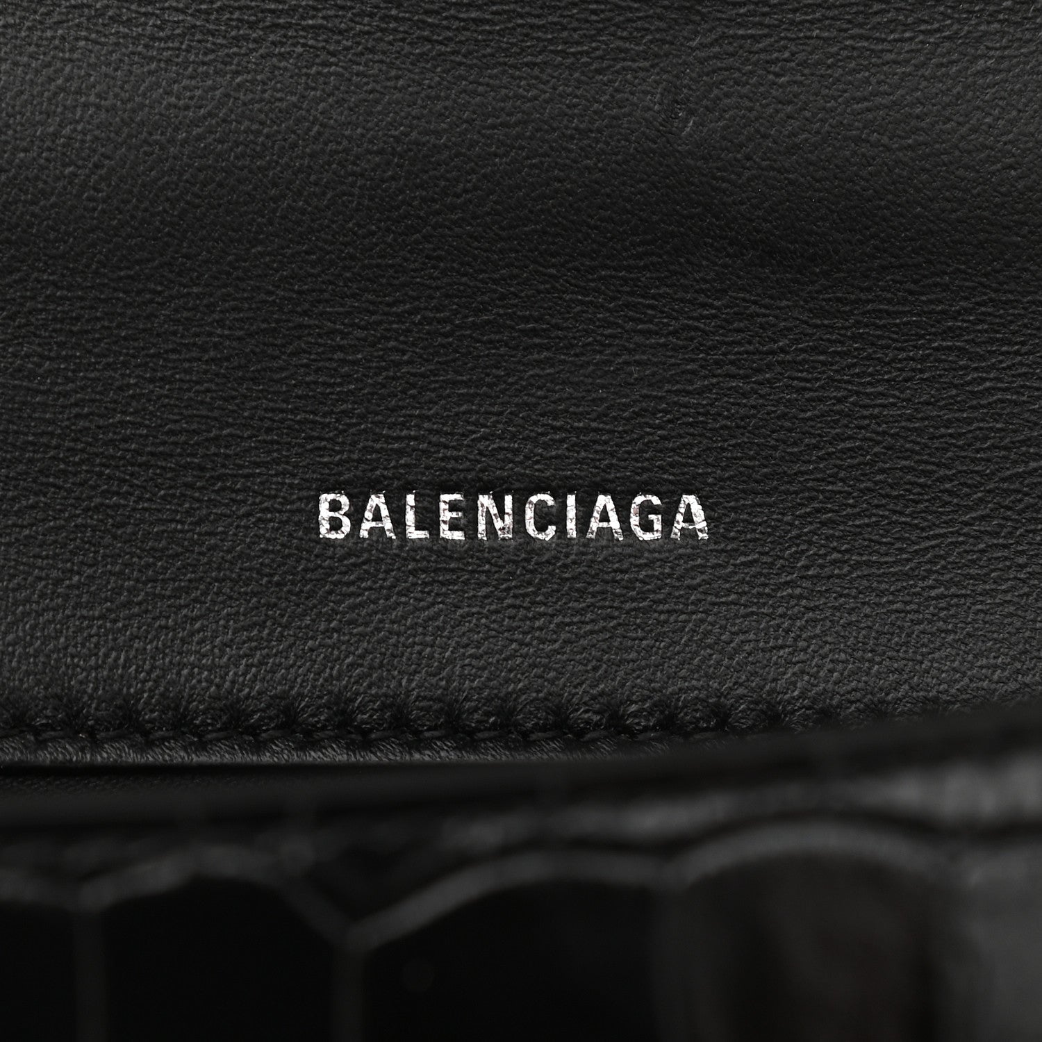 Balenciaga Shiny Calfskin Monochrome Crocodile Embossed Small Hourglass Top Handle Bag Black 6 of 8