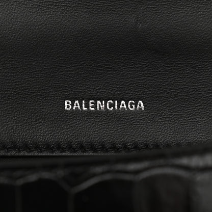 Balenciaga Shiny Calfskin Monochrome Crocodile Embossed Small Hourglass Top Handle Bag Black 6 of 8