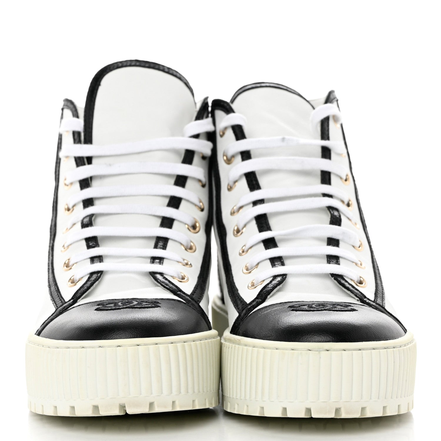 Chanel Aged Calfskin Lace Up Cap Toe Sneakers 39 White Gold 2 of 8