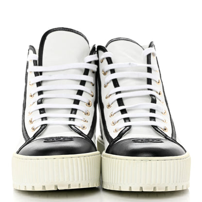 Chanel Aged Calfskin Lace Up Cap Toe Sneakers 39 White Gold 2 of 8