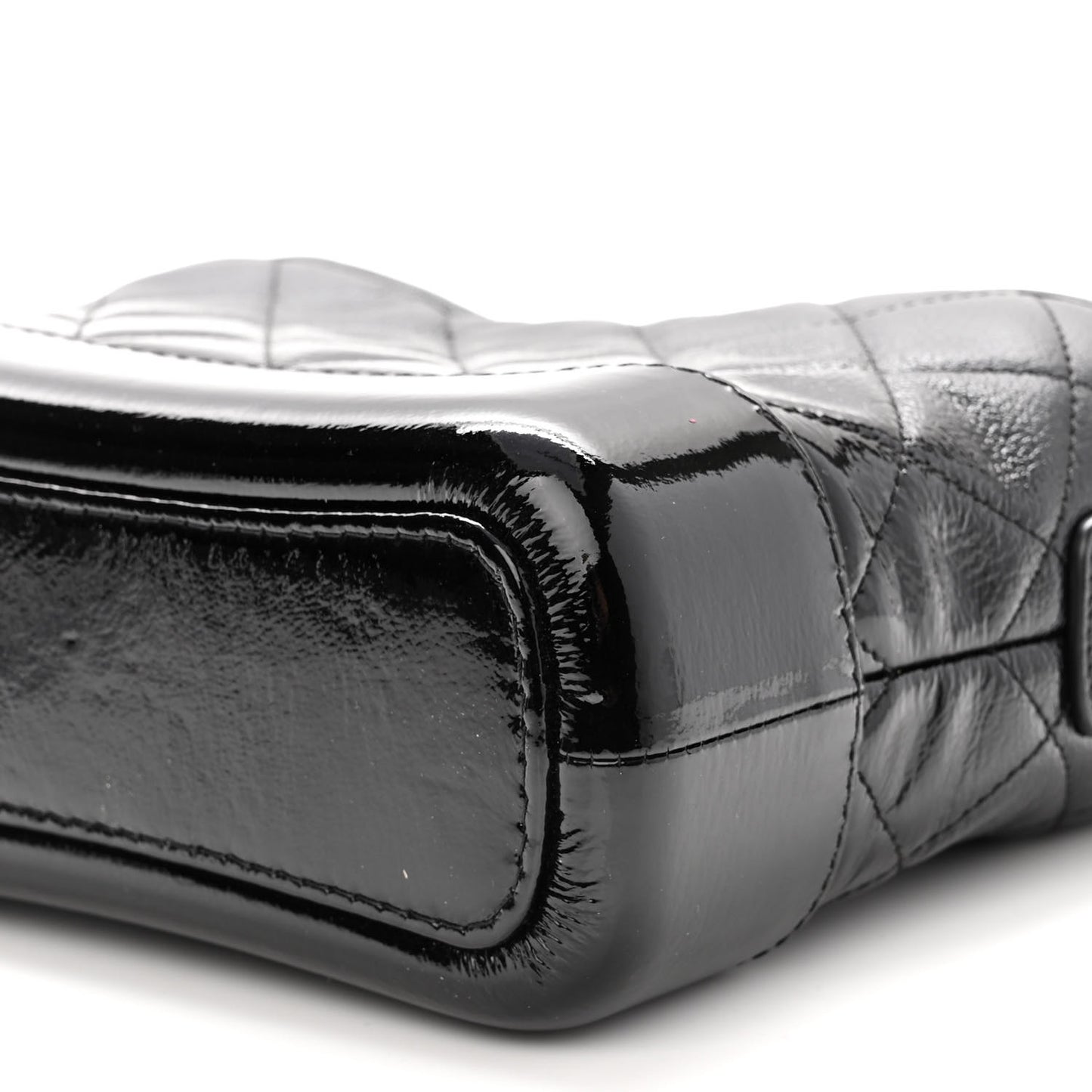 Patent Goatskin Quilted Small Gabrielle Hobo Black