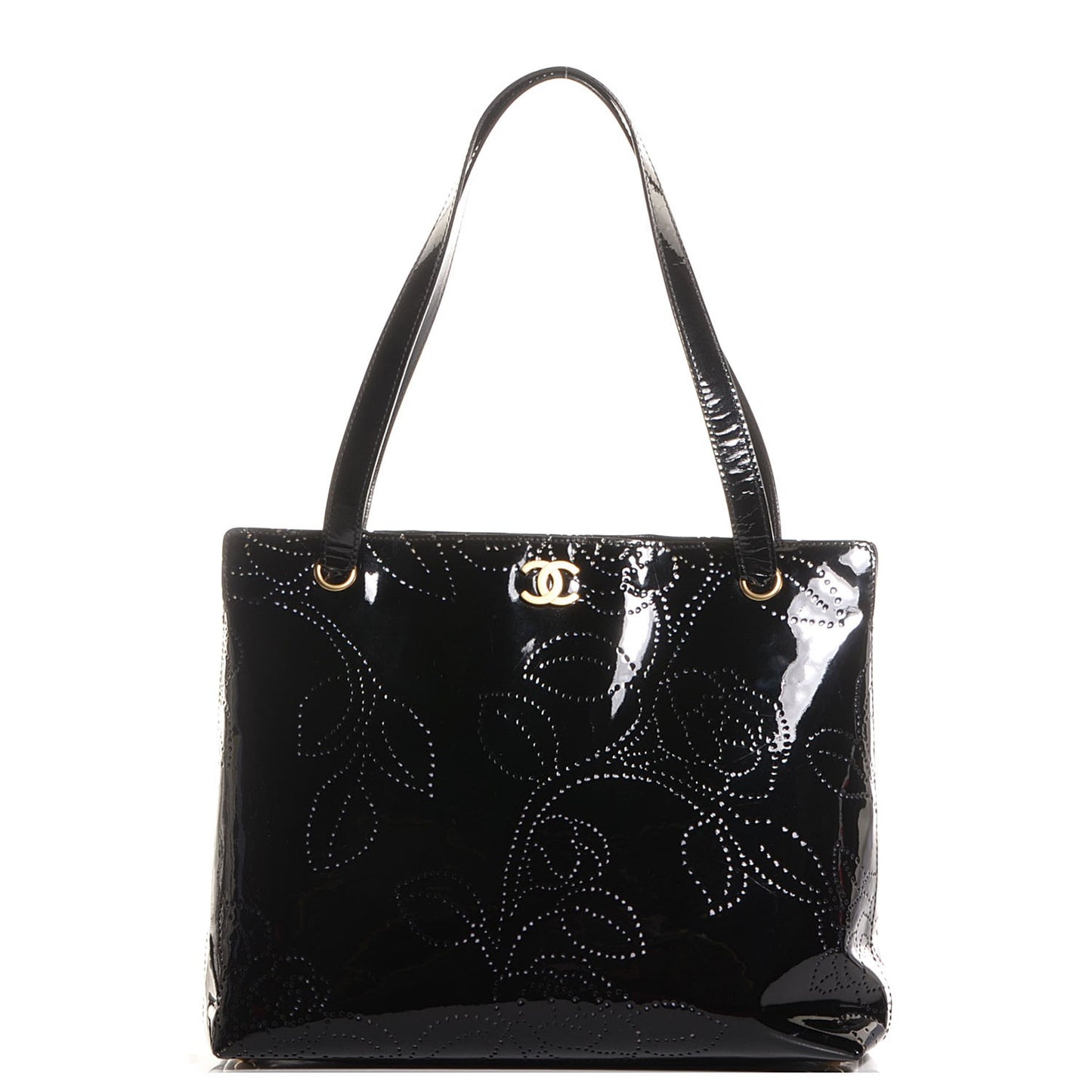 Patent Perforated Camellia Tote Black