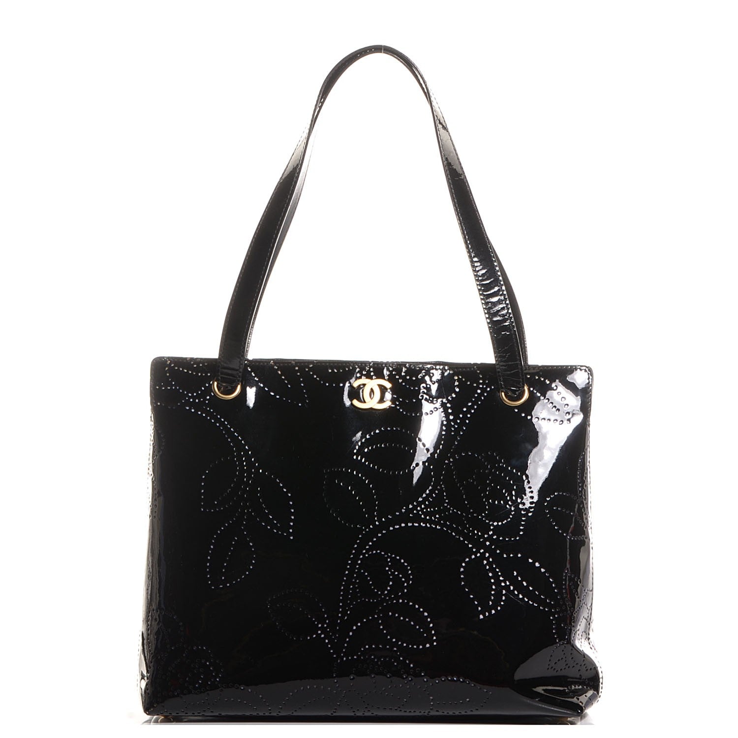 Chanel Patent Perforated Camellia Tote Black 6 of 7