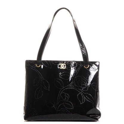 Chanel Patent Perforated Camellia Tote Black 6 of 7