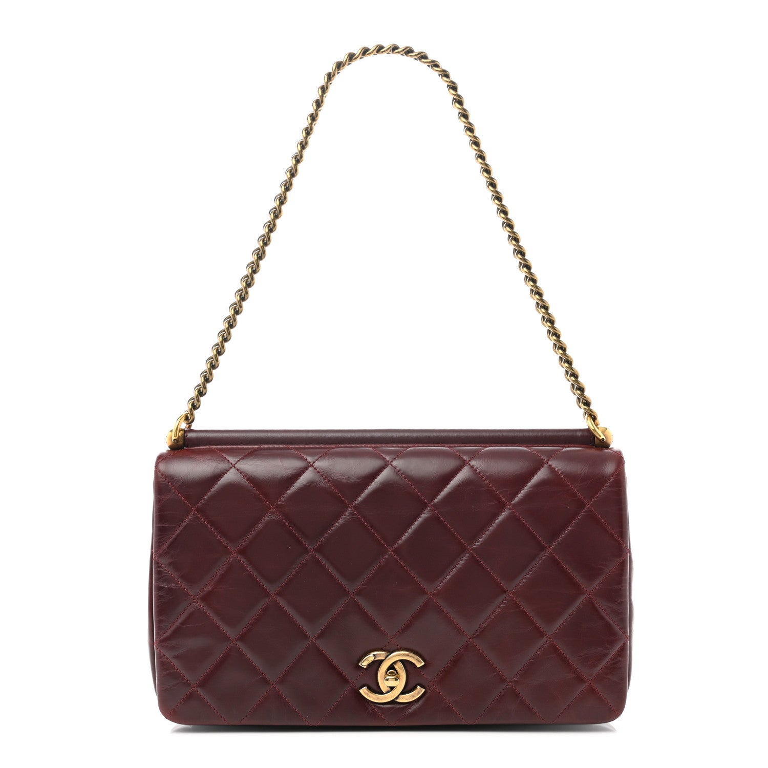 Chanel Calfskin Quilted Gold Bar Flap Burgundy 1 of 9