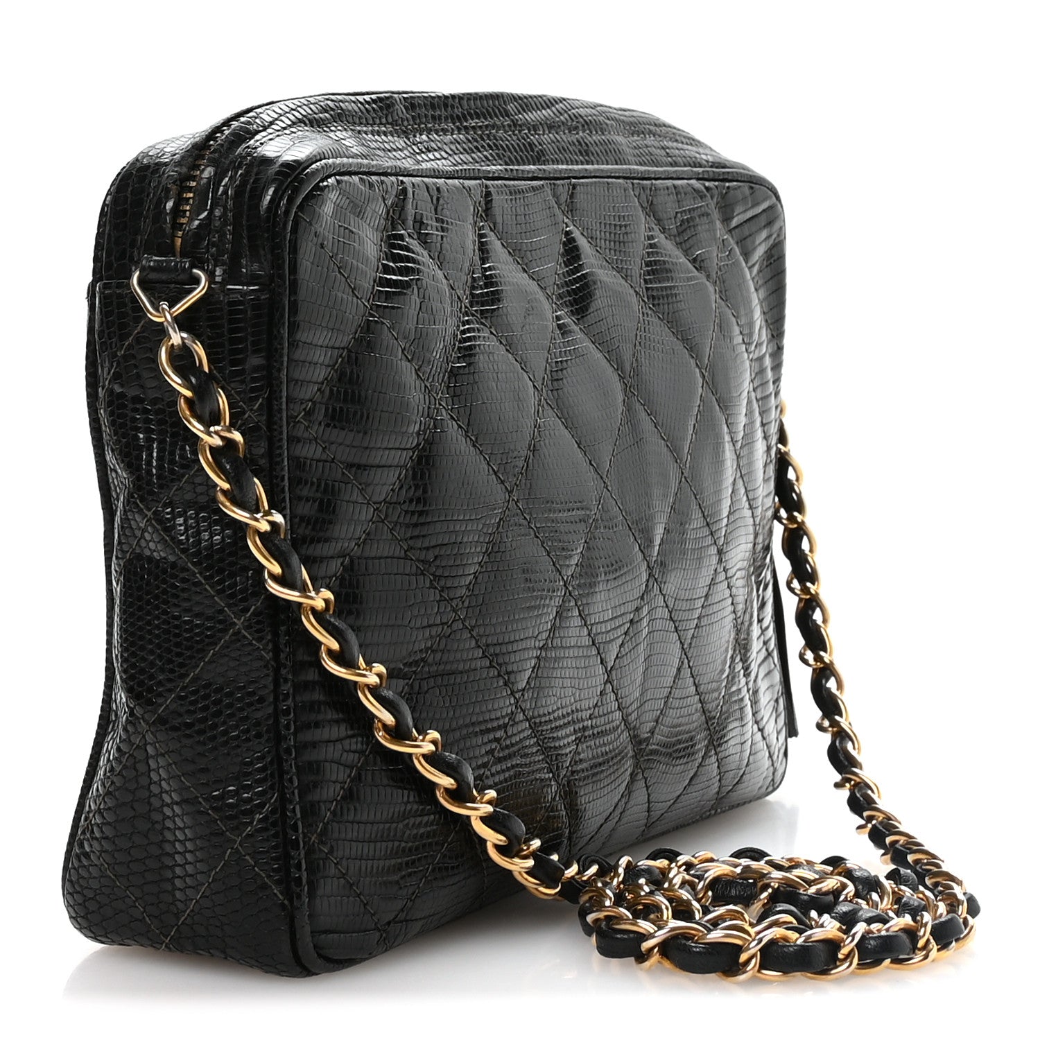 Chanel Lizard Quilted Small Tassel Camera Case Black 3 of 11
