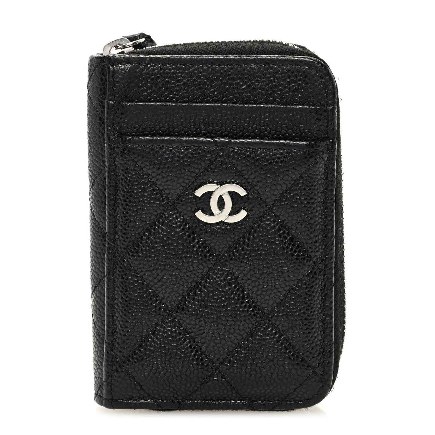 Caviar Quilted Zip Card Holder Black