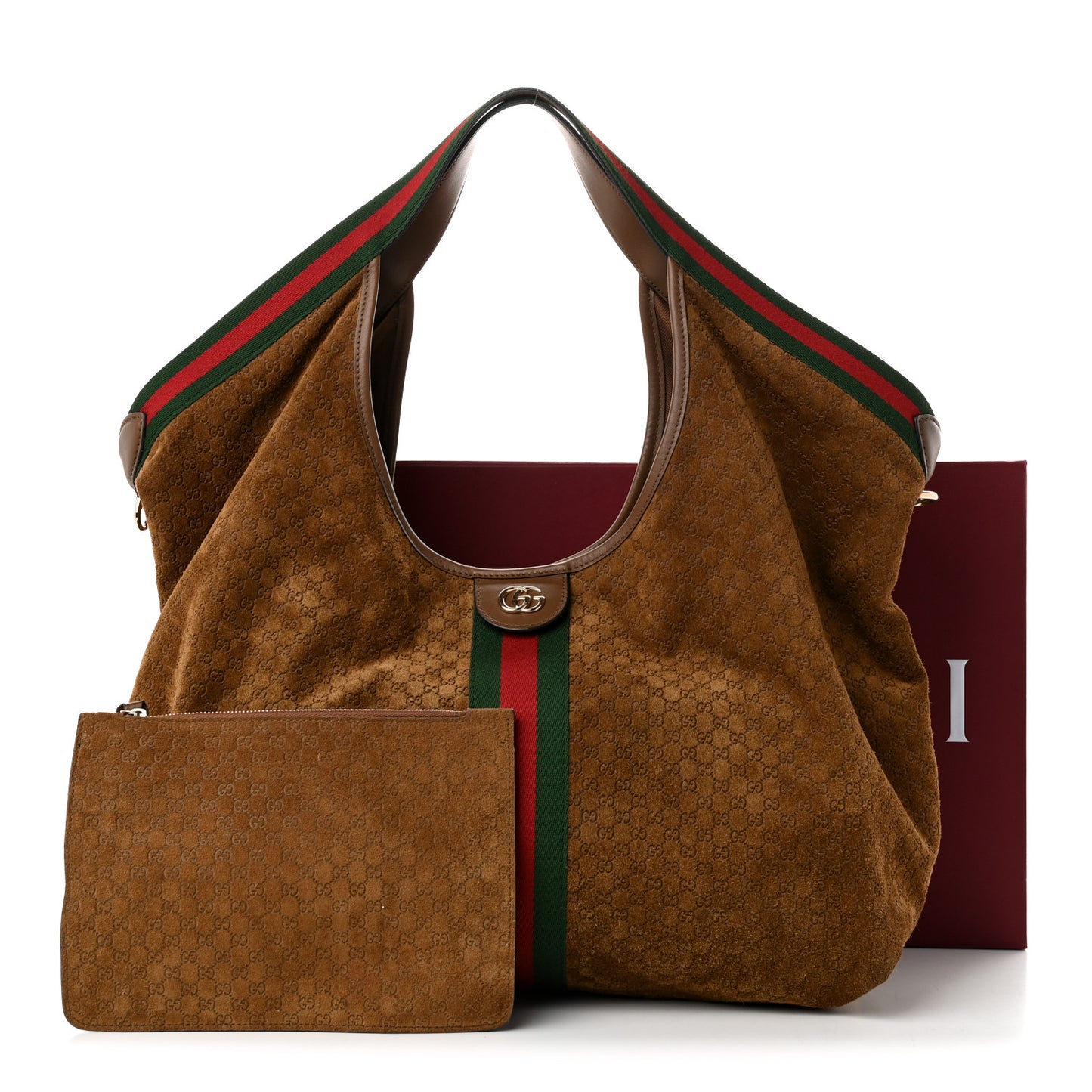 Suede GG Monogram Web Large Giglio Tote Brown