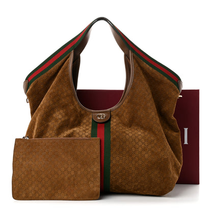 Gucci Suede GG Monogram Web Large Giglio Tote Brown 11 of 11