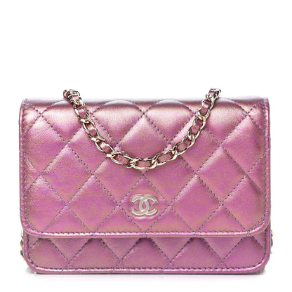 Chanel Iridescent Lambskin Quilted Mini Wallet On Chain WOC Purple 1 of 11
