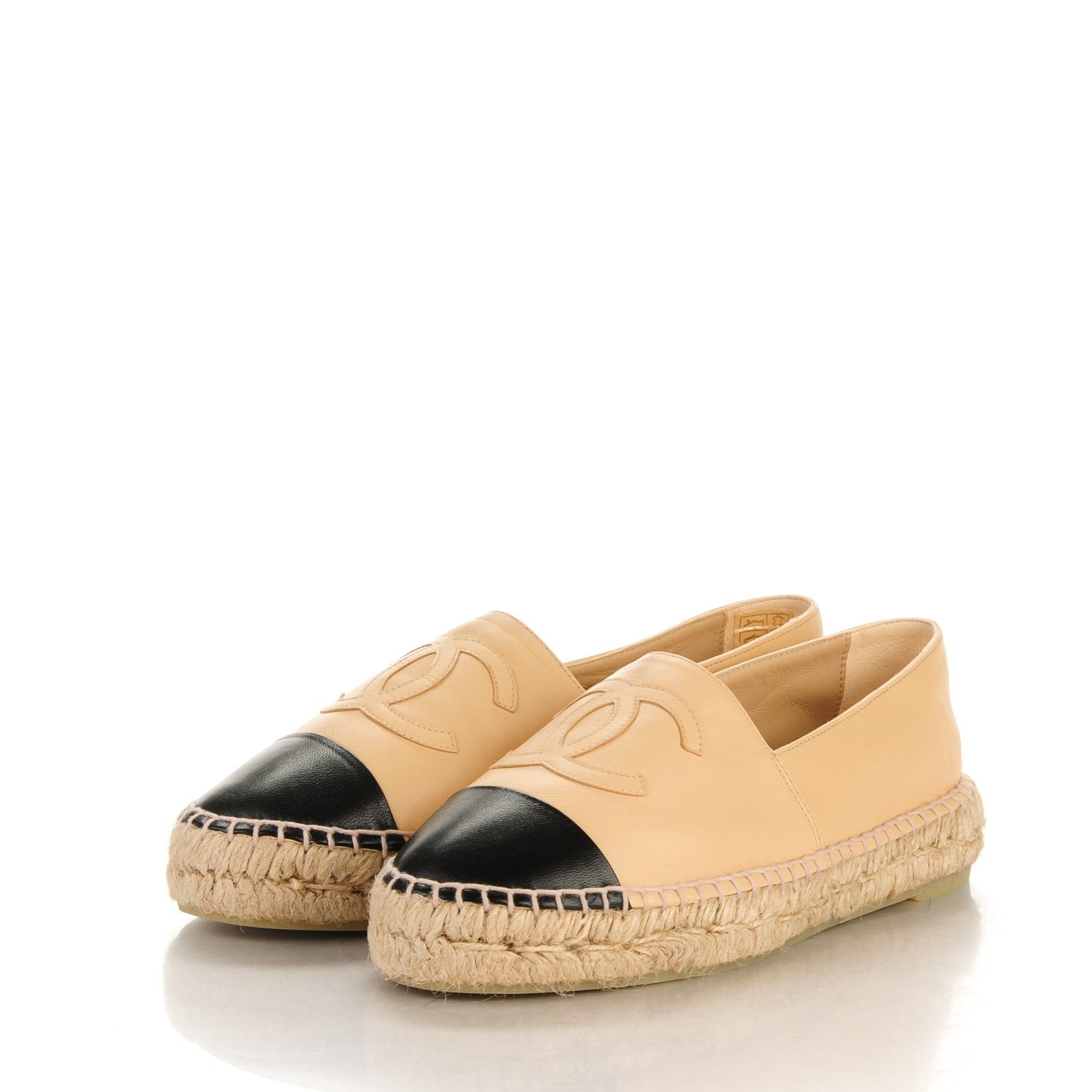 Chanel Lambskin CC Espadrilles 37 Beige Black 3 of 8
