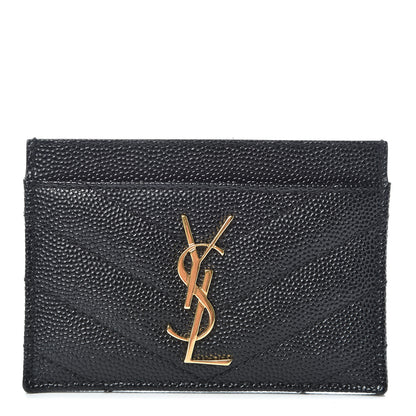 Saint Laurent Grain De Poudre Matelasse Chevron Monogram Credit Card Case Black 1 of 7