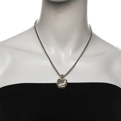 David Yurman Sterling Silver 18K Yellow Gold 21mm Carved Cable Albion Pendant Necklace 2 of 6