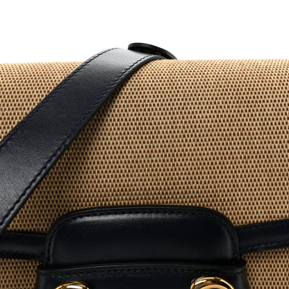 Gucci Vintage Rice Canvas Plutone Calfskin Horsebit 1955 Shoulder Bag Beige Blue 8 of 10