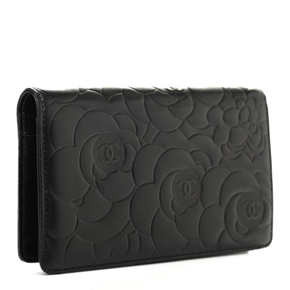 Chanel Lambskin Camellia Embossed Yen Wallet Black 3 of 10