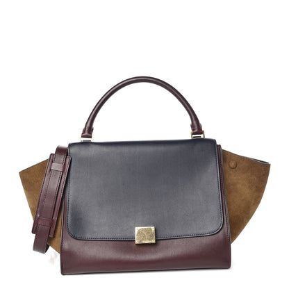 Celine Smooth Calfskin Suede Medium Tri-Color Trapeze Burgundy 1 of 11