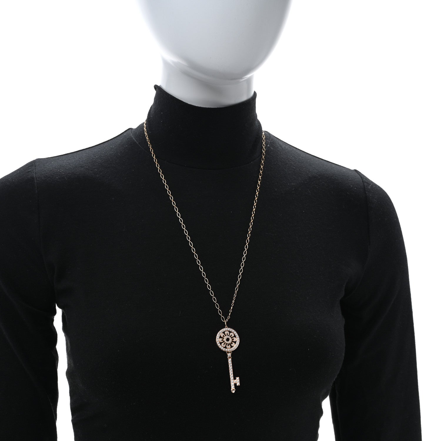 Tiffany 18K Rose Gold Diamond Petals Key Pendant Oval Link Necklace 2 of 4