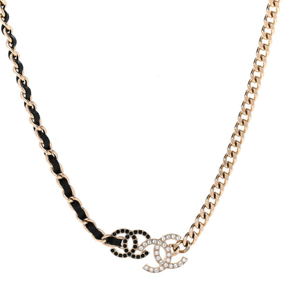 Chanel Metal Calfskin Crystal Double CC Short Necklace Black Gold 1 of 7