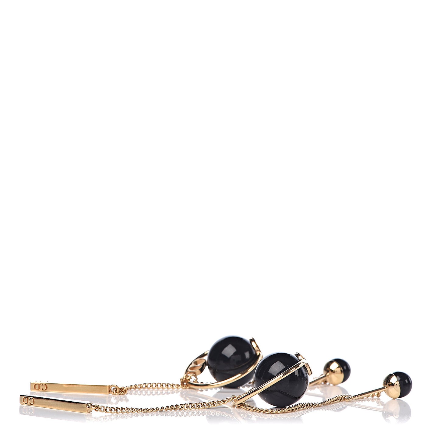 Pearl Tribales Dangle Chain Earrings Black Gold