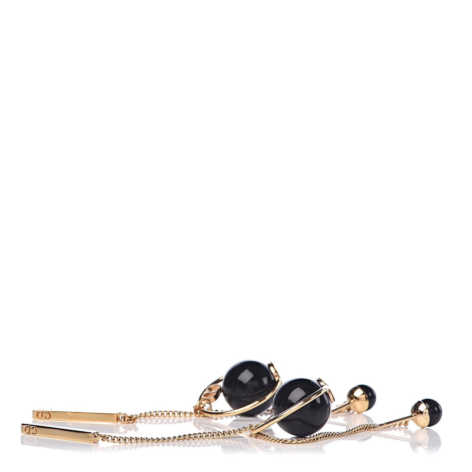 Christian Dior Pearl Tribales Dangle Chain Earrings Black Gold 3 of 5