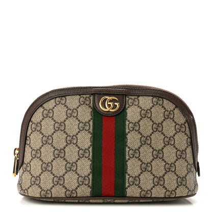 Gucci GG Supreme Monogram Textured Calfskin Web Large Ophidia Cosmetic Case Beige Ebony New Acero 1 of 9