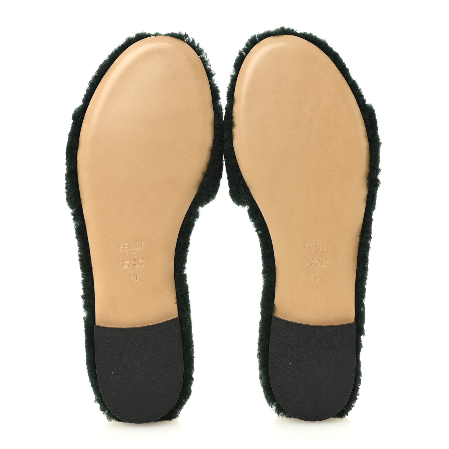 Shearling FF Baguette Slide Sandals 40 Salvia