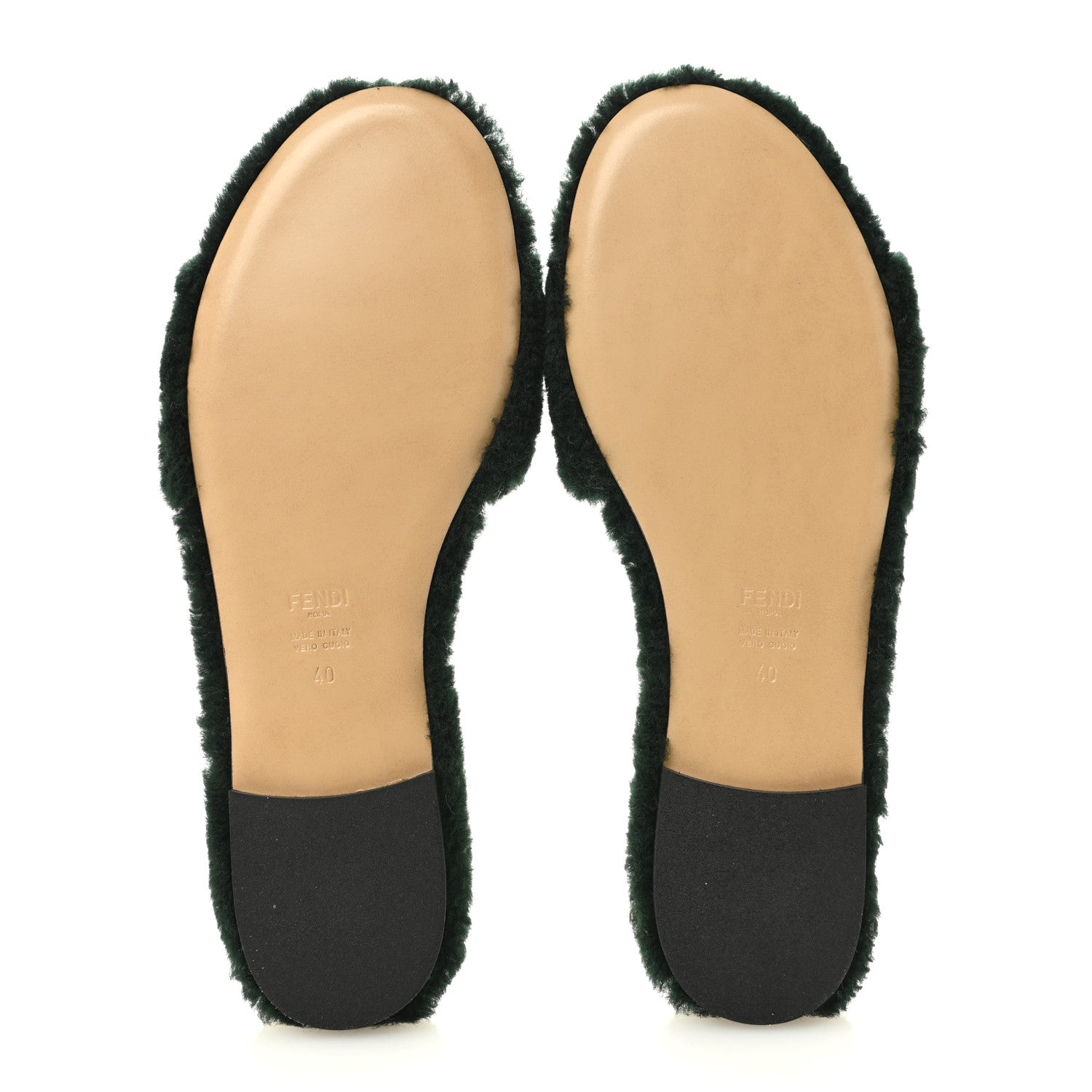 Fendi Shearling FF Baguette Slide Sandals 40 Salvia 6 of 9