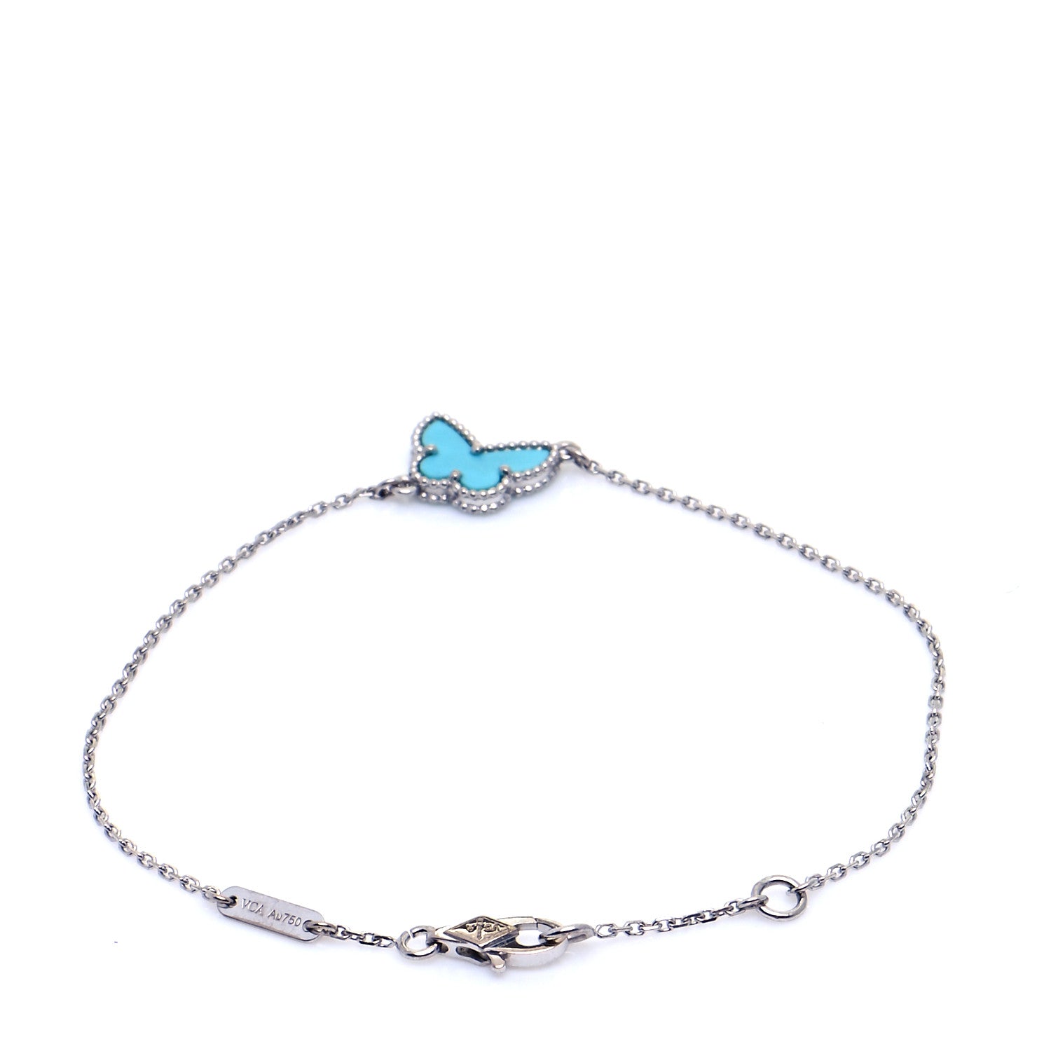 Van Cleef & Arpels 18K White Gold Turquoise Sweet Alhambra Butterfly Bracelet 3 of 8