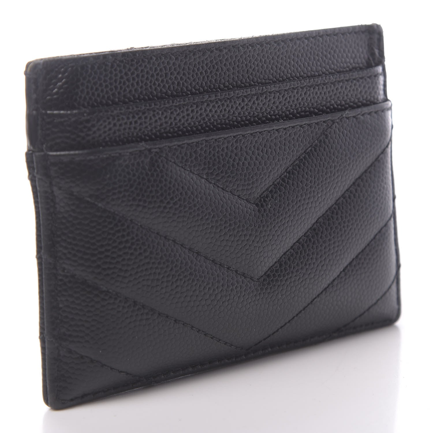 Saint Laurent Grain De Poudre Matelasse Chevron Monogram Credit Card Case Black 3 of 9