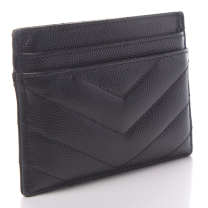 Saint Laurent Grain De Poudre Matelasse Chevron Monogram Credit Card Case Black 3 of 9