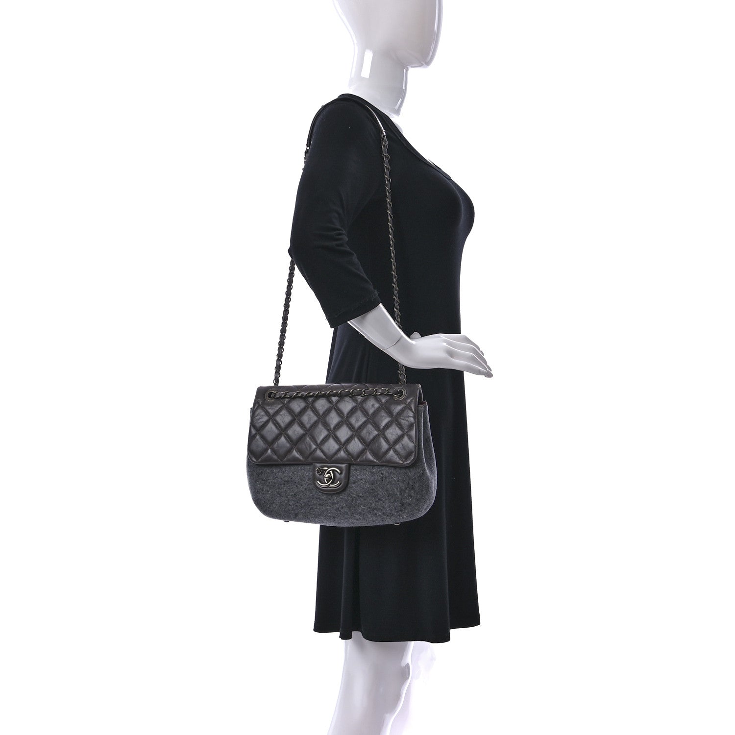 Chanel Felt Glazed Calfskin Quilted Edelweiss Flower Flap Grey 2 of 13