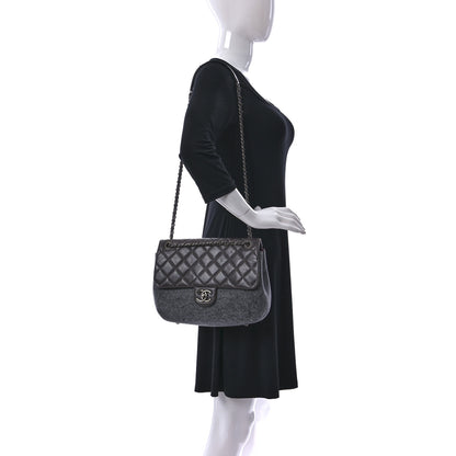 Chanel Felt Glazed Calfskin Quilted Edelweiss Flower Flap Grey 2 of 13