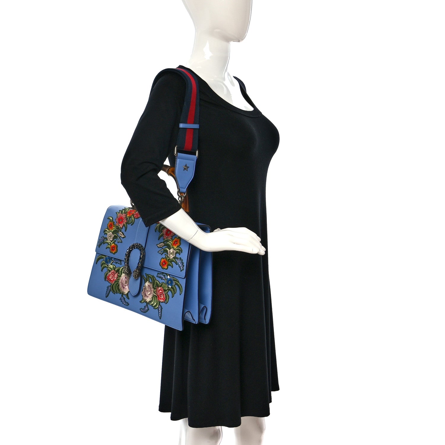 Gucci Moon Calfskin Crystal Web Embroidered Large Dionysus Bamboo Top Handle Bag Clear Sky Blue Multicolor 2 of 16