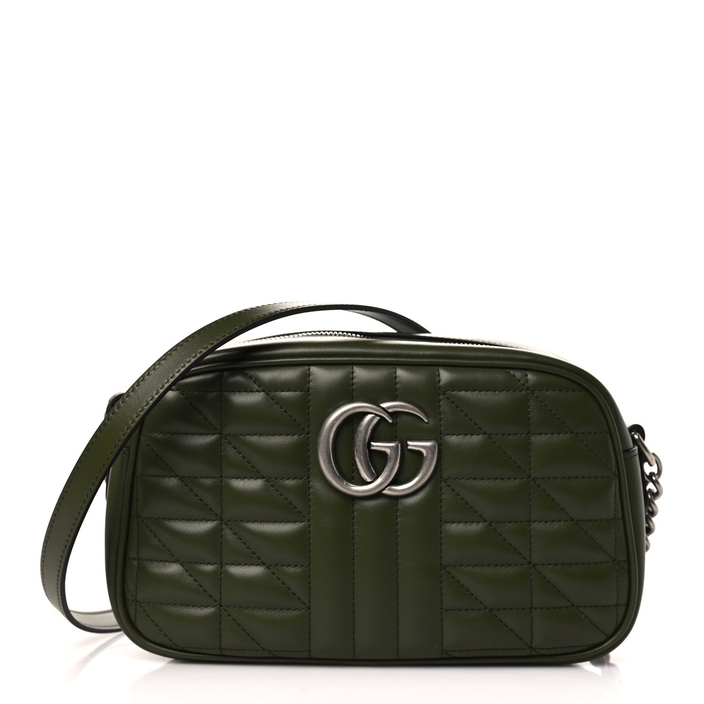 Calfskin Matelasse Aria Small GG Marmont Chain Shoulder Bag Military Wood