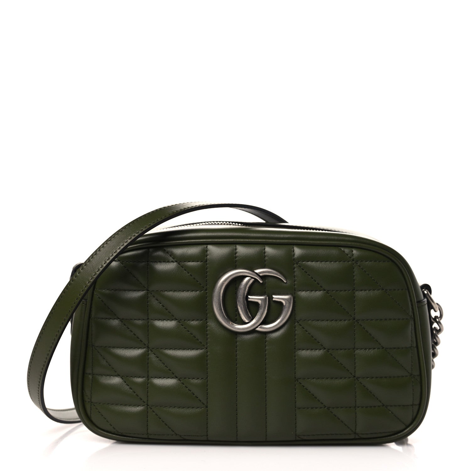 Gucci Calfskin Matelasse Aria Small GG Marmont Chain Shoulder Bag Military Wood 1 of 8