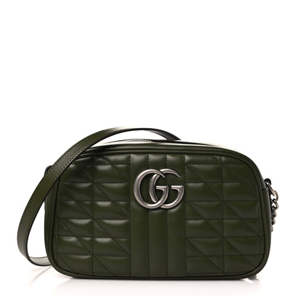 Gucci Calfskin Matelasse Aria Small GG Marmont Chain Shoulder Bag Military Wood 1 of 8