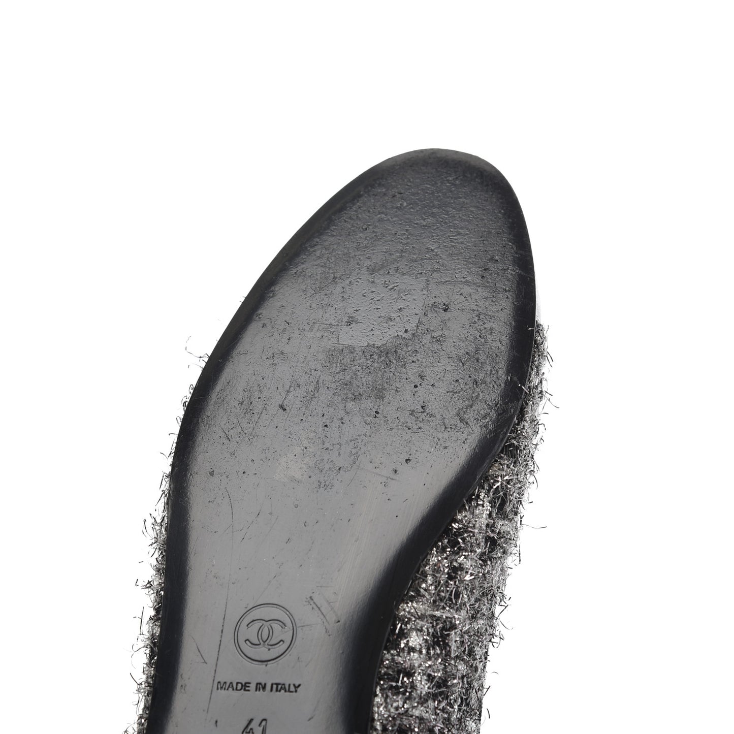 Metallic Tweed Lambskin Cap Toe Ballerina Flats 41 Black Silver